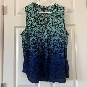 Apt. 9 Teal to Navy Ombre Floral Sleeveless Top